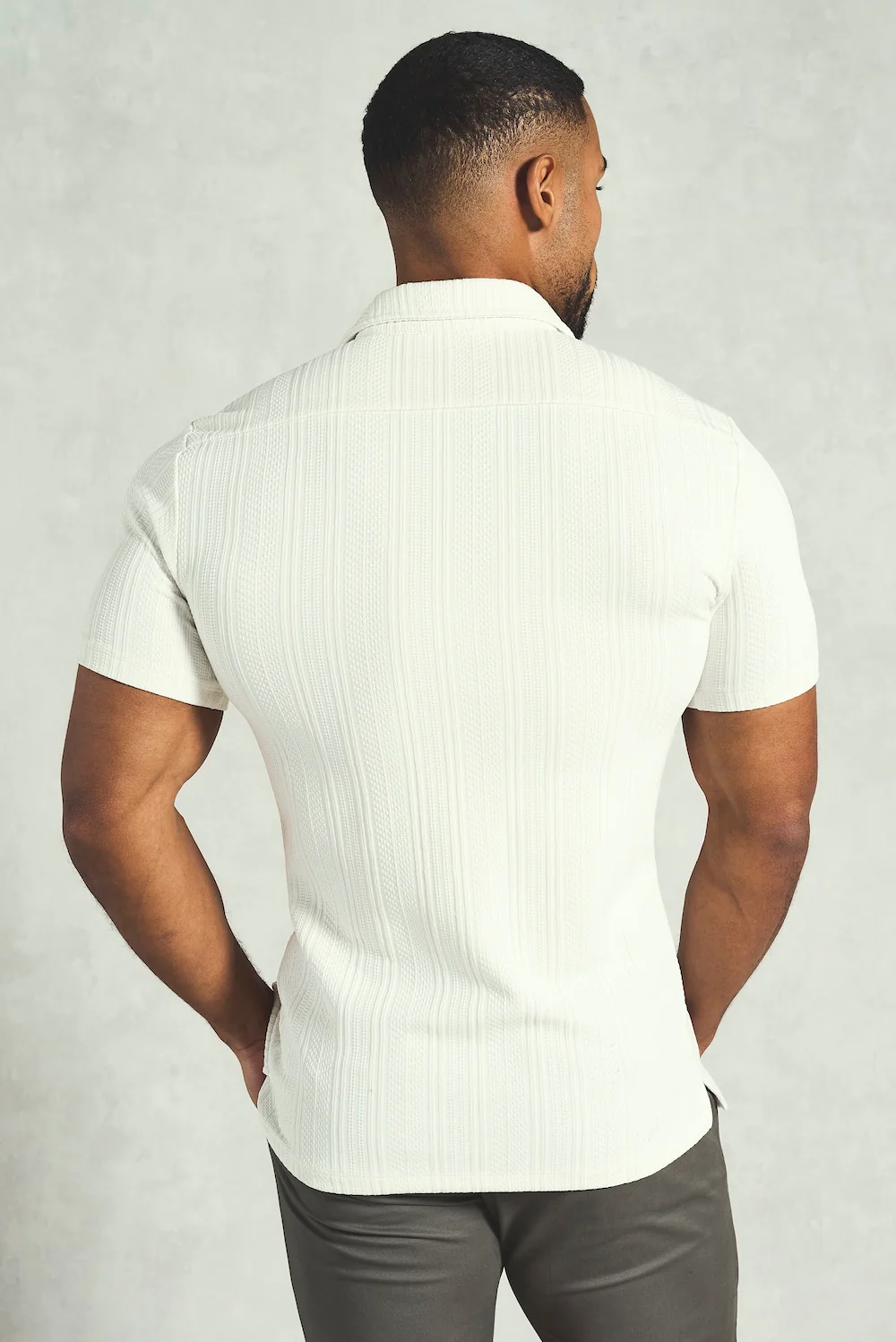 Stripe Patterned Cuban Collar Shirt in Ecru - Image 5