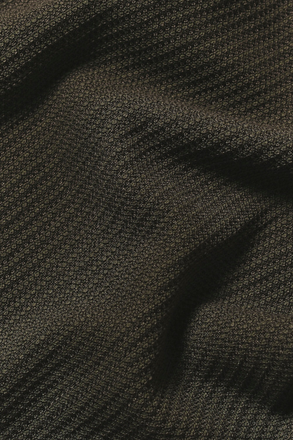 Textured Knitted Open Collar Polo Shirt in Dark Olive - Image 8