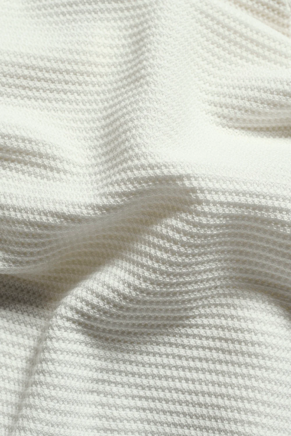 Textured Knitted Open Collar Polo Shirt in Off White - Image 7