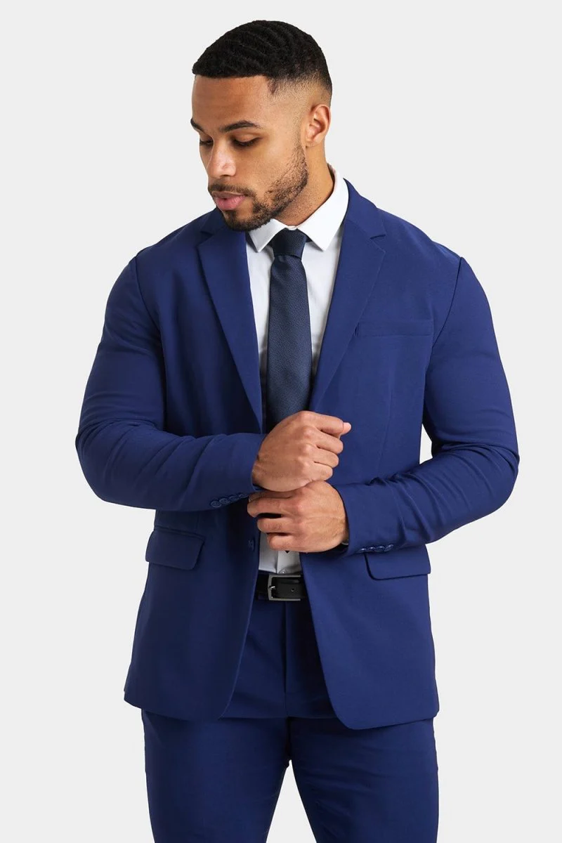 True Muscle Fit Tech Suit Jacket in Ink Blue - Image 4