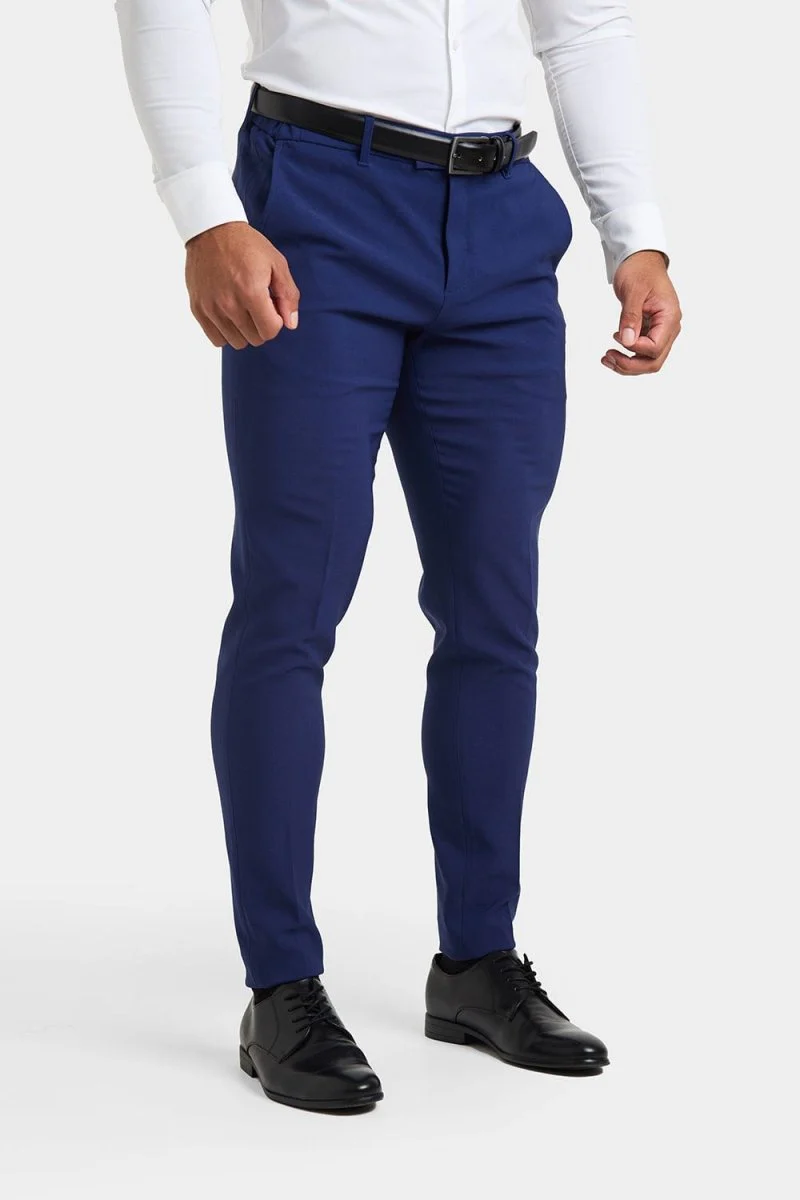 True Muscle Fit Tech Suit Trousers in Ink Blue - Image 4