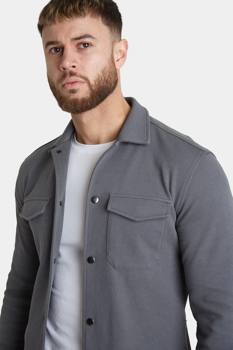 Twill Jersey Shacket in Graphite - Image 3