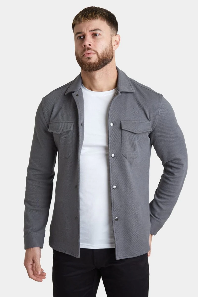 Twill Jersey Shacket in Graphite - Image 4