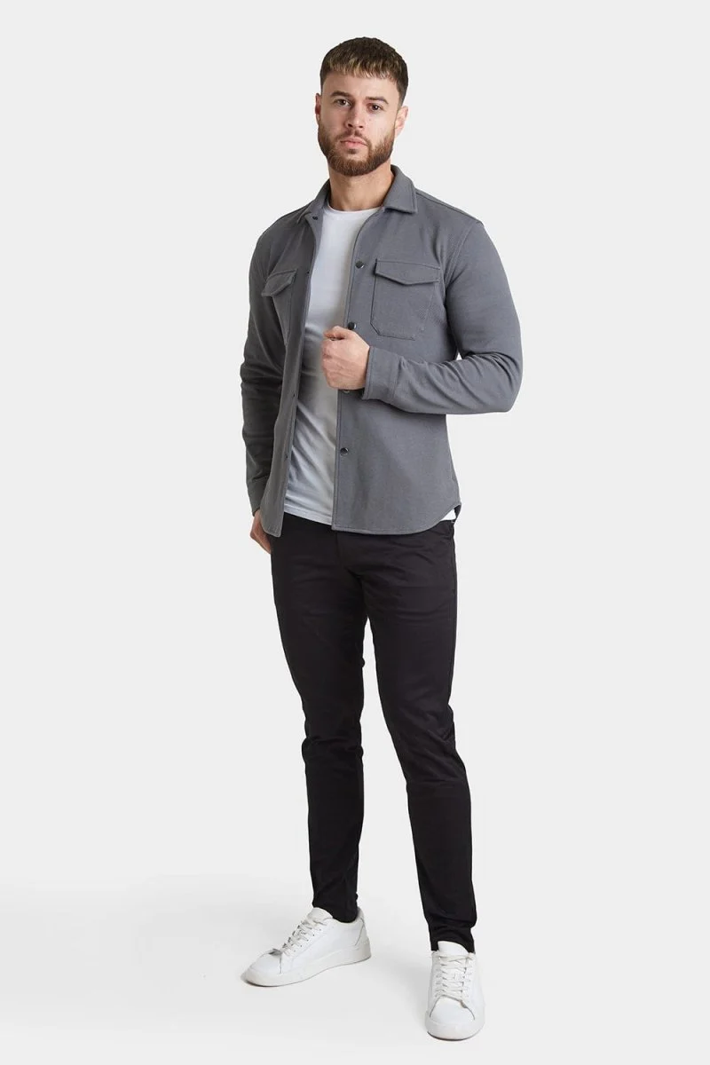 Twill Jersey Shacket in Graphite - Image 6