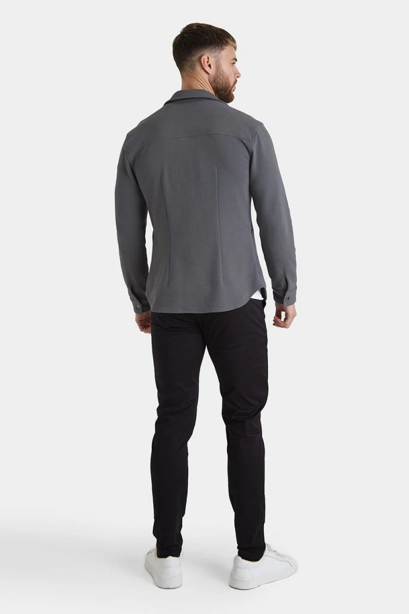 Twill Jersey Shacket in Graphite - Image 8