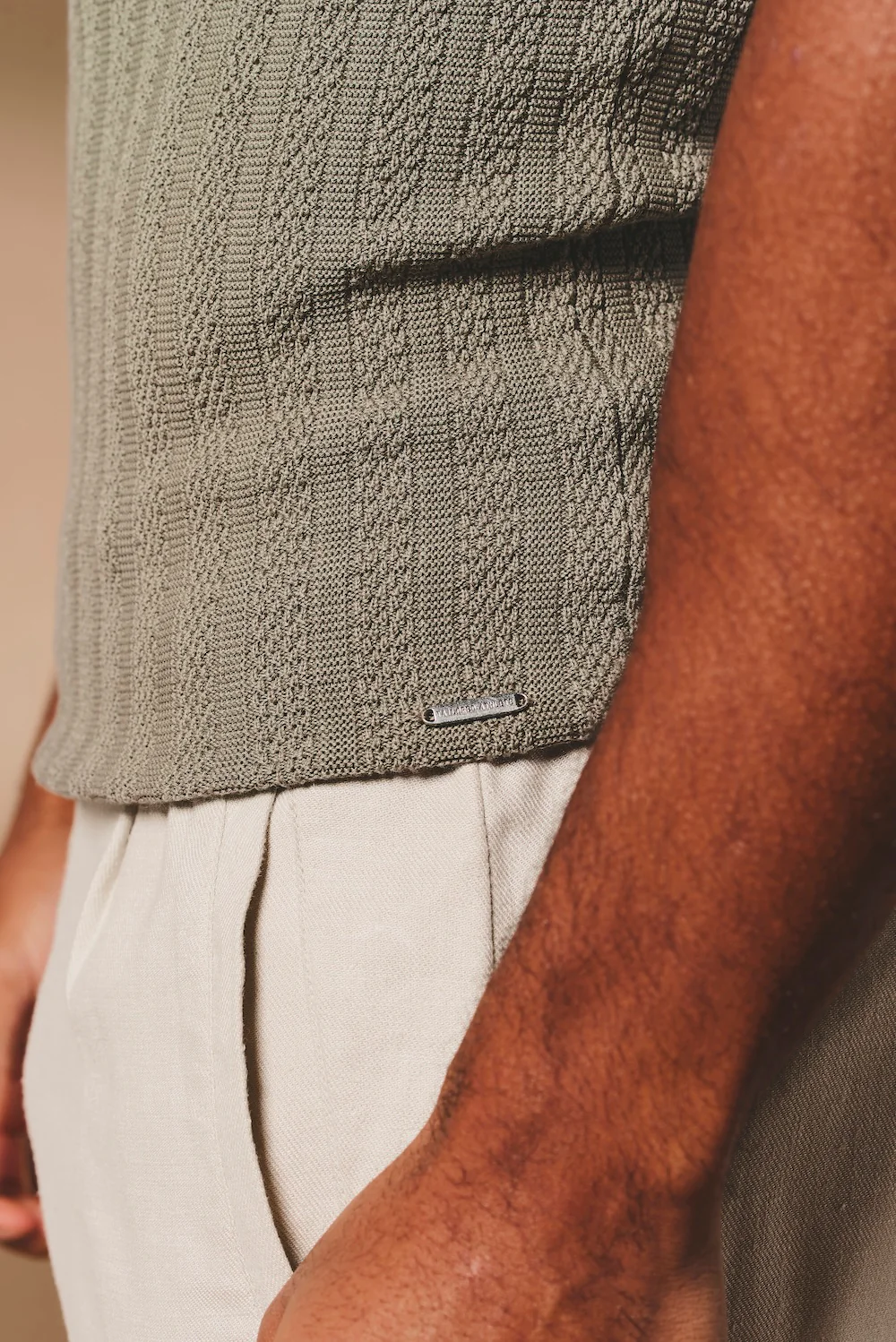 Vertical Stripe Knitted Open Collar Polo Shirt in Mole - Image 4