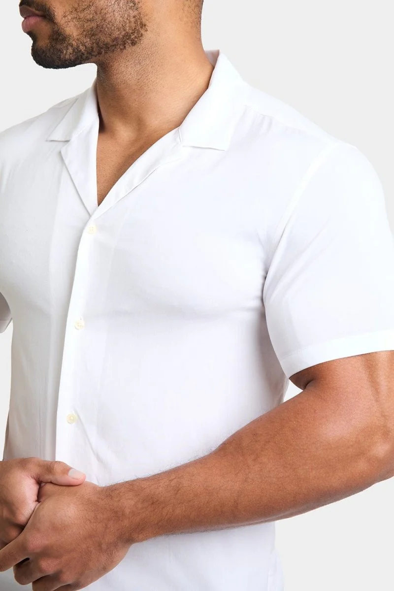Muscle Fit Viscose Shirt in White - Image 3