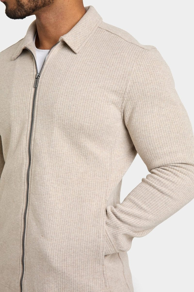 Zip Front Shacket in Stone - Image 3